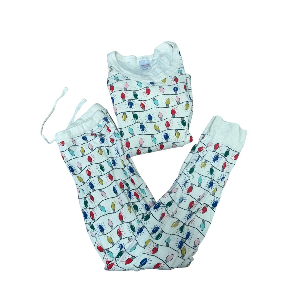Hanna Andersson Christmas Lights Organic Cotton Pajama Set Cream Medium‎